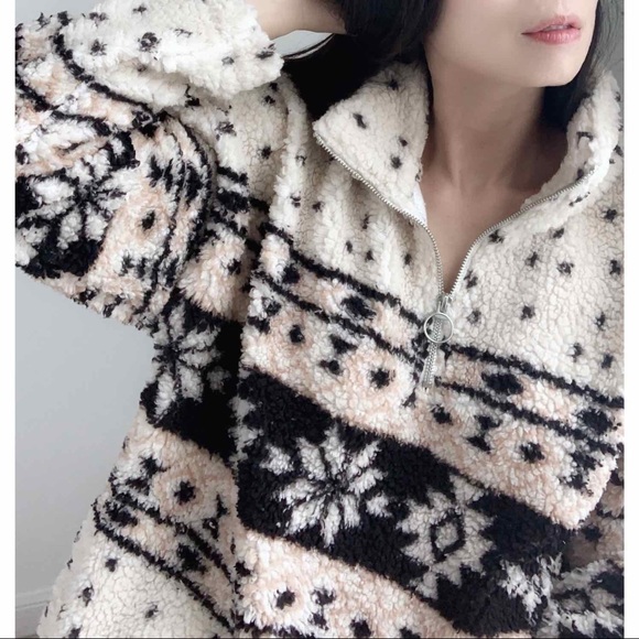 COZY ZIP UP SHERPA PULLOVER - BEIGE - Picture 8 of 10
